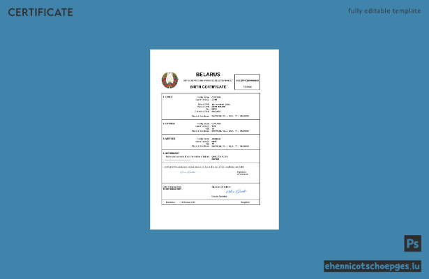 Belarussische Geburtsurkunde (Word- und PDF-Beispiel)
